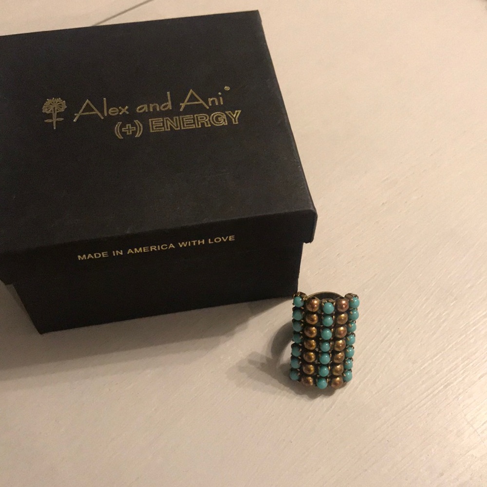 Alex and Ani OAK turquoise and gold V66 ring